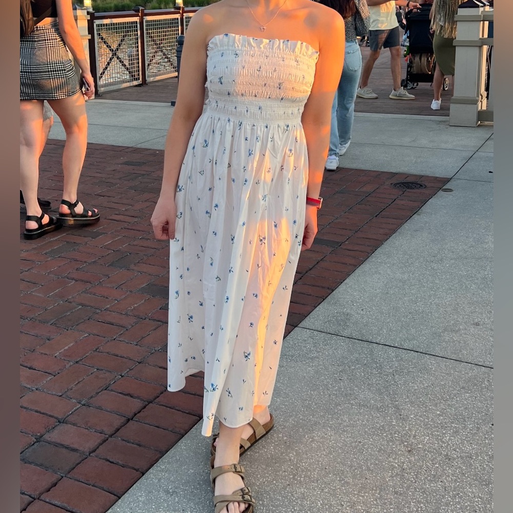 White Floral Midi Dress